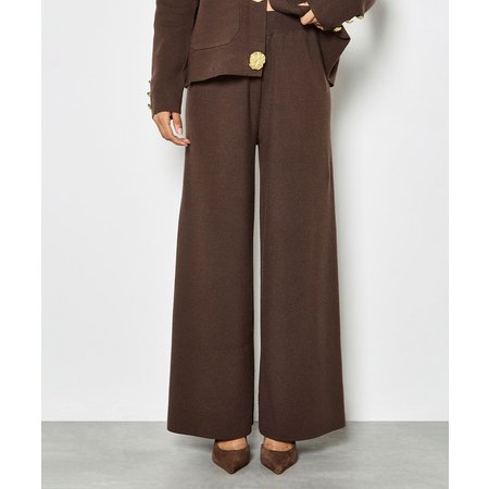 "Damart Apricot Knitted Wide Leg Trousers"