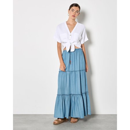 "Damart Apricot Tiered Denim Skirt"