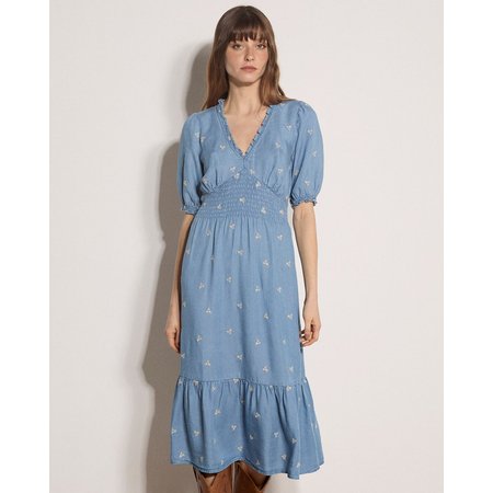 "Damart Apricot Embroidered Denim Dress"