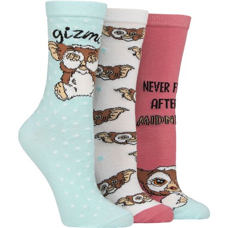 "Womens 3 Pair Gremlins Gizmo Cotton Socks Assorted 4-8 Womens"
