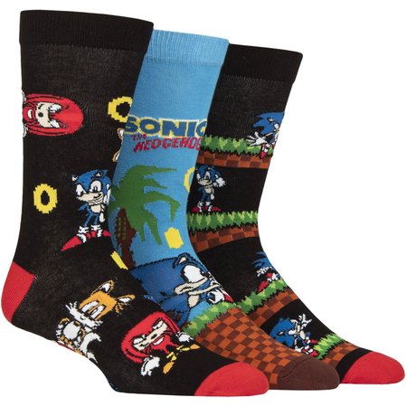 "Mens 3 Pair Sonic the Hedgehog Game Play Cotton Socks Assorted 12-14 Mens"