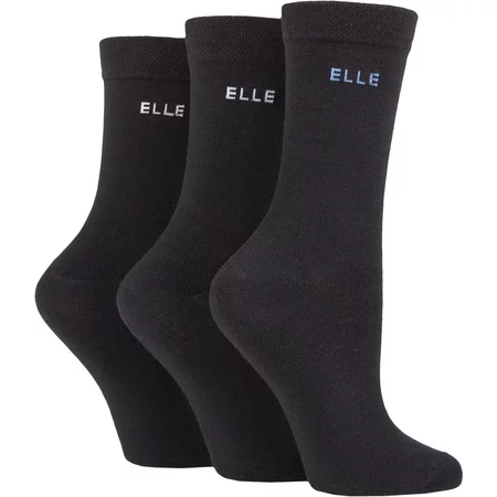 "3 Pair Black Plain Comfort Cuff Cotton Socks with Hand Linked Toes Ladies 4-8 Ladies - Elle"
