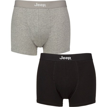 "2 Pack Black / Grey Marl Cotton Plain Fitted Hipster Trunks Men's Small - Jeep"
