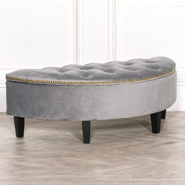 Curved ottoman storage bench - grey velvet