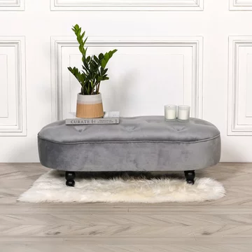 Oval bench - grey velvet fabric