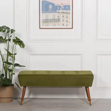 Buttoned ottoman bench - olive green velvet