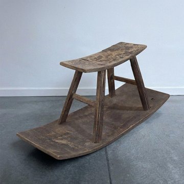 Unique one of a kind - stool - trestle base - rustic grey - reclaimed wood