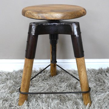 Stool - mango wood and metal - round - adjustable