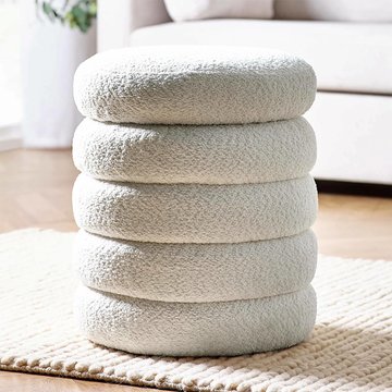 Hailey ivory boucle round storage ottoman