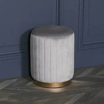 Ribbed round stool - light grey velvet