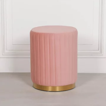 Ribbed round stool - pink velvet