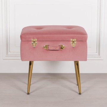 Suitcase stool with gold legs - pink velvet