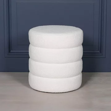 Beehive round stool - white boucle fabric