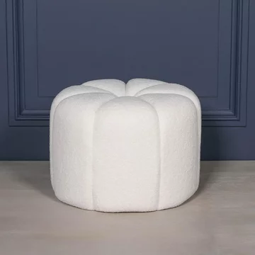 Petal round stool - white boucle fabric