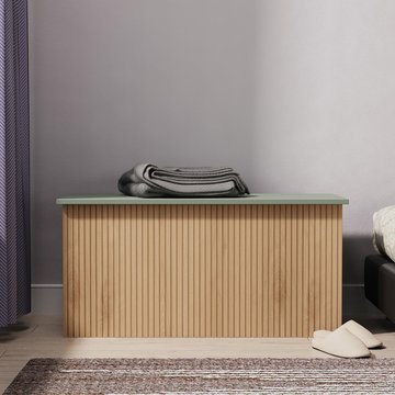 Java fluted blanket box - 1 door - natural and reed green