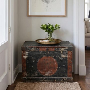 Unique one of a kind - distressed hand painted storage trunk - weathered black - wooden