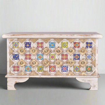 Awendaw storage trunk - mango wood - white washed