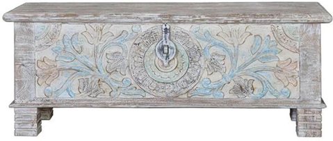 Innerbraz storage trunk - white carved - mango wood