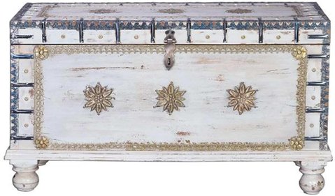 Irdning storage trunk - distressed white - mango wood