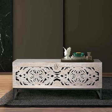 Quintana storage trunk - washed carved - mango wood - large