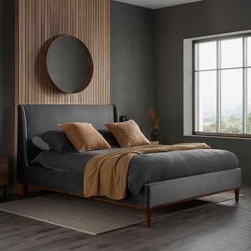 Lincoln bed - grey velvet fabric -4ft 6in double