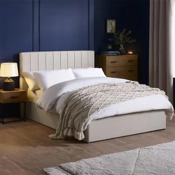 Aylen ottoman storage bed - oatmeal linen fabric - sizes available