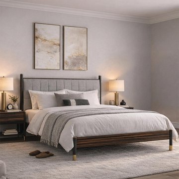 Bali bed - grey and dark ebony - fabric and wood - sizes available