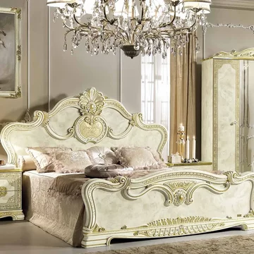 Leonardo italian bed - ivory gloss and gold - italian - king size