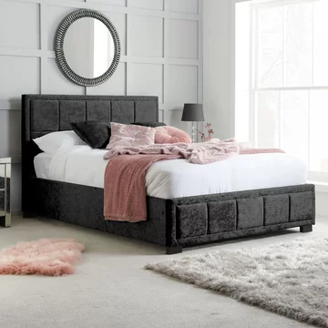 Hannover bed - black velvet fabric - 4ft small double
