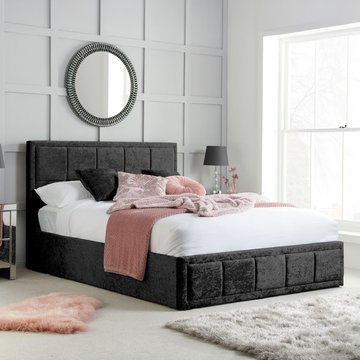 Hannover ottoman storage bed - black velvet fabric - sizes available