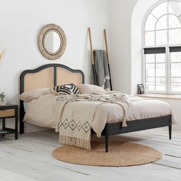 Leonie bed - black and rattan - sizes available