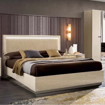 Ambra italian bed - 6ft queen size - upholstered headboard - sand birch