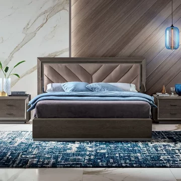 Elite italian bed - upholstered headboard - silver birch - sizes available