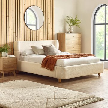 Oberon bed - cream boucle fabric - sizes available