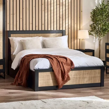 Padstow ottoman bed - black and rattan - sizes available