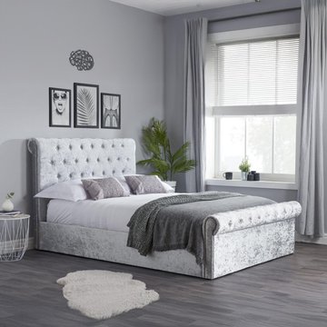 Sienna side ottoman storage bed - steel crushed velvet fabric - sizes available