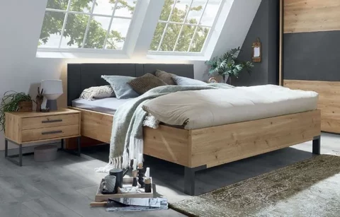 Breda bed - anthracite cushion headboard - bianco oak - variation available