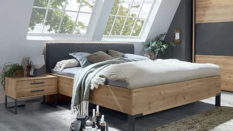 Breda bed - upholstered cushion headboard - bianco oak - variation available