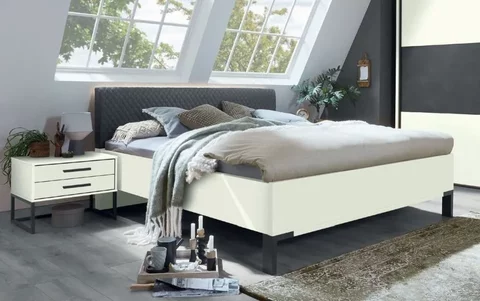 Breda bed - upholstered cushion headboard - white - variation available