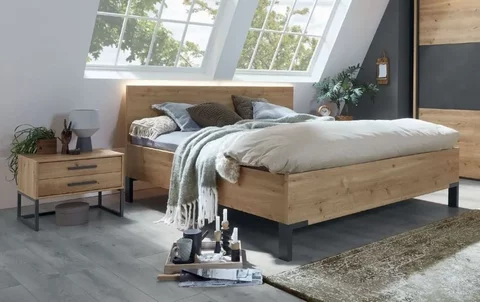 Breda bed - wooden headboard - bianco oak - variation available