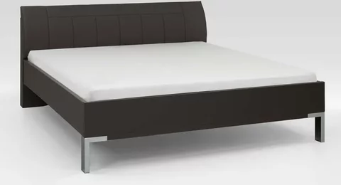 Tokio havana leather cushion bed - 5ft king size - silver angled feet - 160cm x 200cm