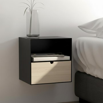 Joliet bedside table - 1 drawer - floating - black and bamboo wood