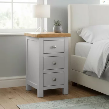 Lundy bedside cabinet - 3 drawer compact - grey painted
