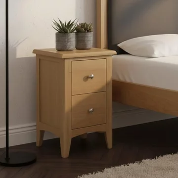 Kilkenny narrow bedside cabinet - 2 drawer - oak