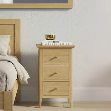 Selene oak 3 drawer narrow bedside cabinet