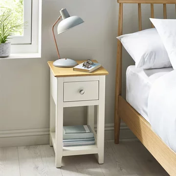 Somerset compact bedside table - 1 drawer - white and oak