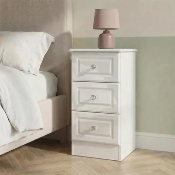 Balmoral bedside cabinet - 3 drawer - white gloss