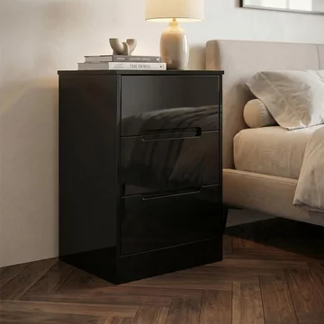 Monaco bedside cabinet - 3 drawer - black gloss