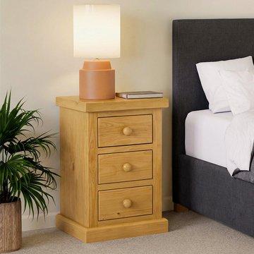 Churchill bedside cabinet - 3 drawer - waxed pine