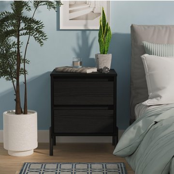 Leona bedside cabinet - 2 drawer - black ash